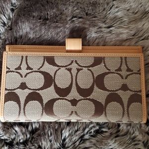 Coach Signature Canvas & Smooth Checkbook Holder